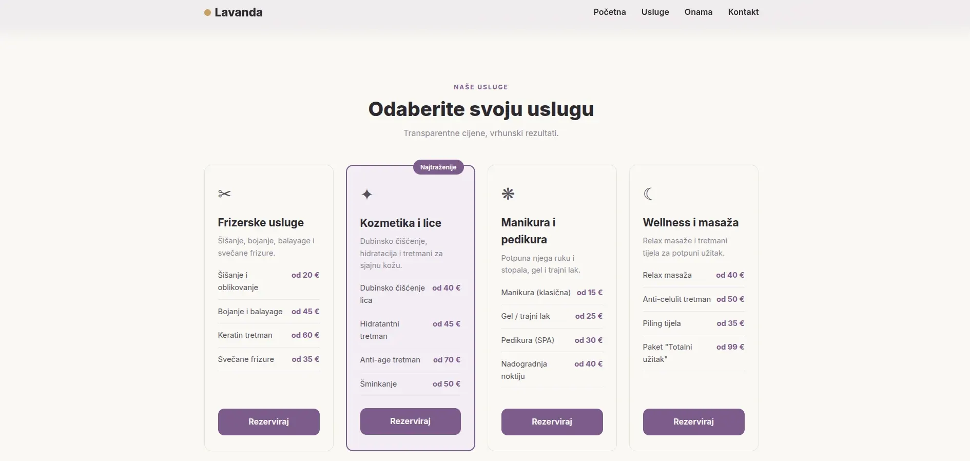 Lavanda salon ljepote – sekcija O nama